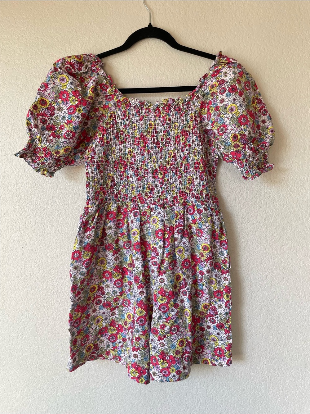 Boden 100% Pink Multi Floral Smocked Puff-Sleeve Romper - Picture 5 of 9
